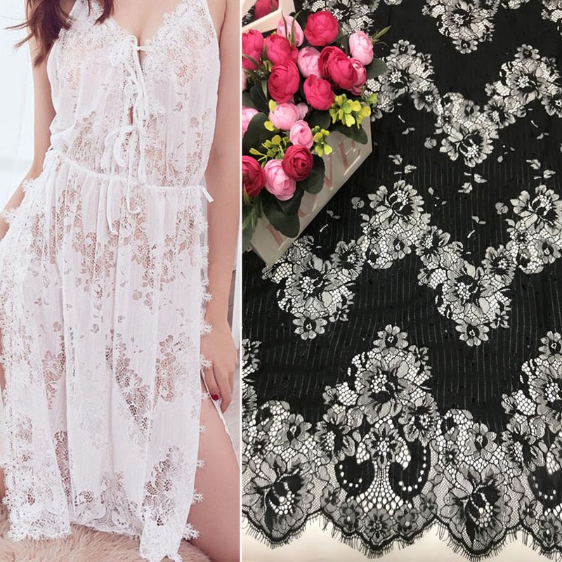 Eyelash Lace Eyelash White Polyester Lace Fabric for Loungewear Wholes 5